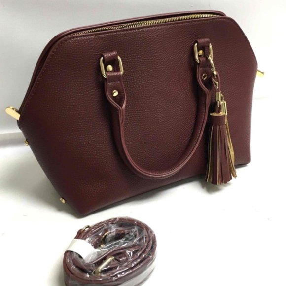 Charming Charlie Handbags - Charming Charlie Wine Wine Dark Pebble Purse Satchel With Adjustable Strap NWT